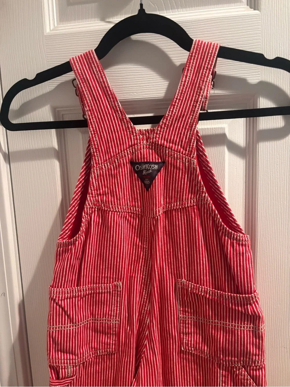 OshKosh B'gosh Red and White Striped Kids Lined Overalls